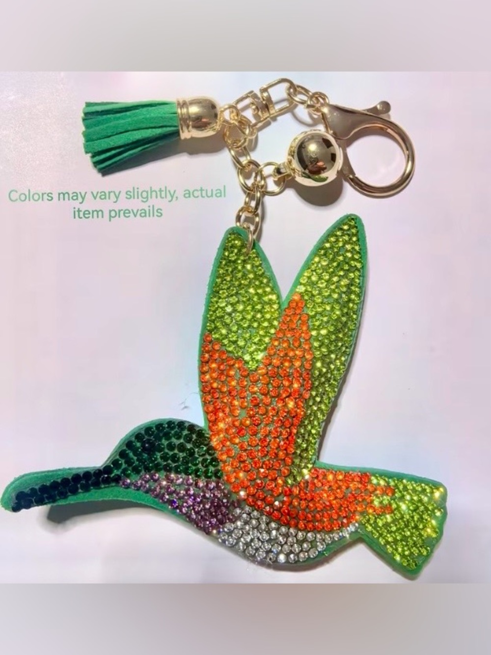 $48.00- Stunning Crystal Hummingbird Tassel Bag Charm Keychain